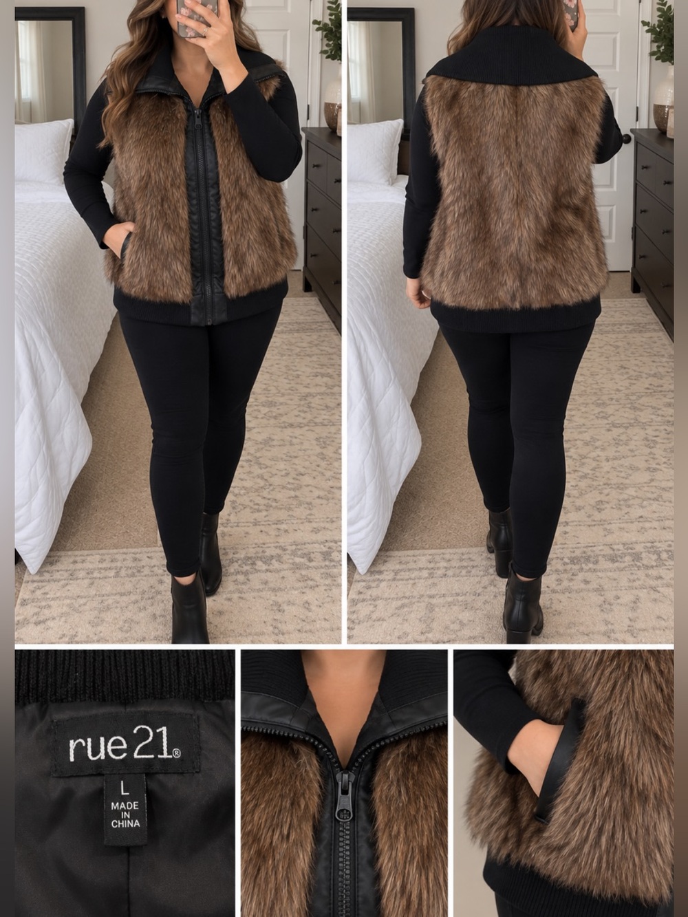 Rue21 Faux Fur Zip-Front Vest in Brown and Black